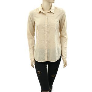 Nili Lotan Cotton Voile NL Buttondown Shirt Tunic Top Collared Nude S 288038